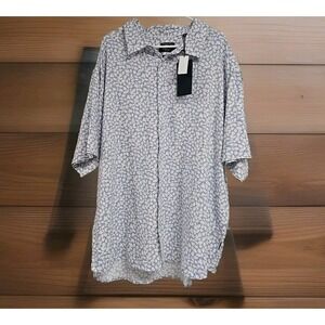 Kenneth Cole Button Down Short Sleeve Shirt Linen Blend Printed Blue White Sz 4X